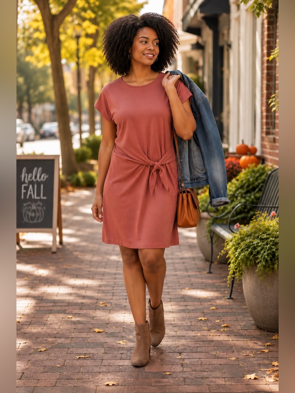 Nine West XXL Terracotta Knit T Shirt Dress Tie Waist Casual Fall